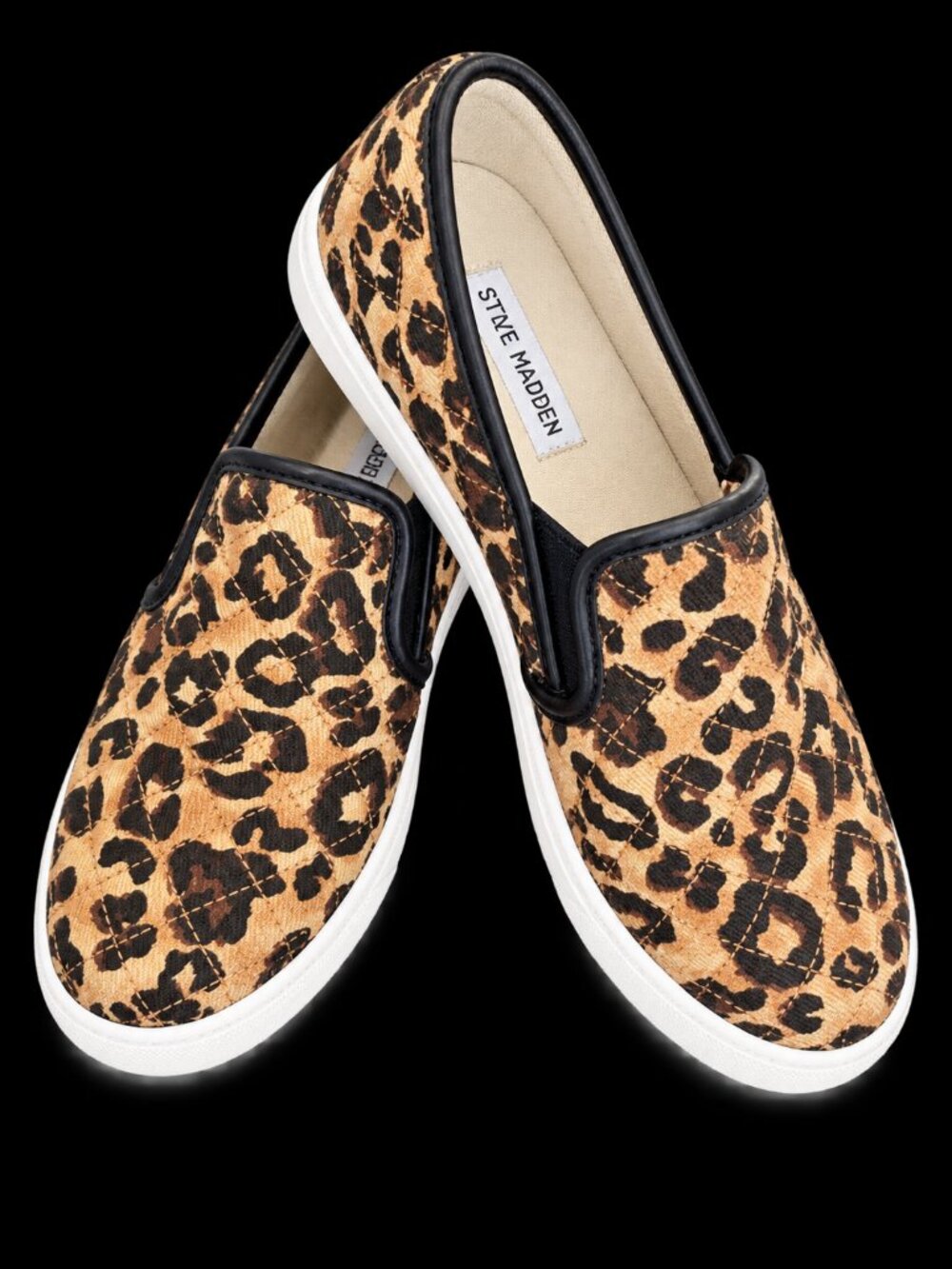 Steve Madden Ecentrcq Quilted Leopard Slip-On Sneakers Tan Black Women's Size 7M